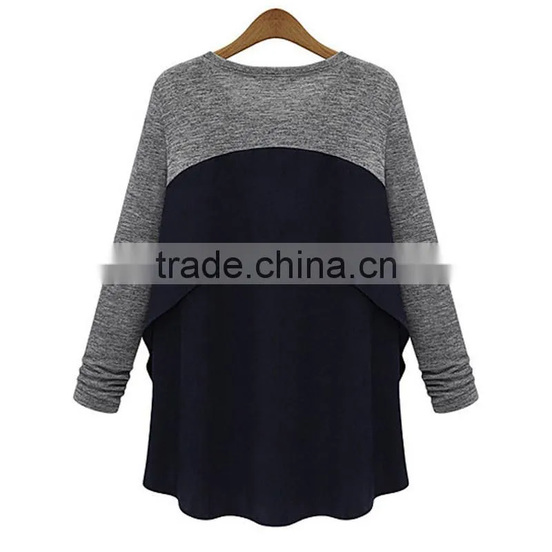 Competitive price good quality factory direct contrast color round neck Asymmetrical women different types of blouse designs