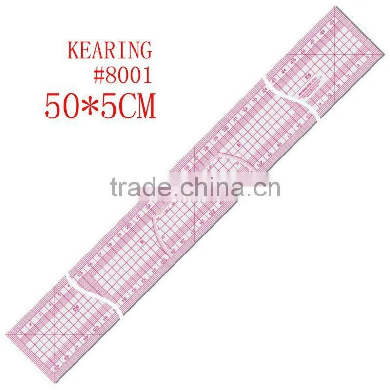 Kearing brand straight sandwich line flexible 5*50cm plastic garment ruler for fashion design#8001