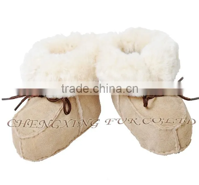 CX-SHOES-05C Chengxing Fur Wholesale Real Sheepskin Baby Shoes