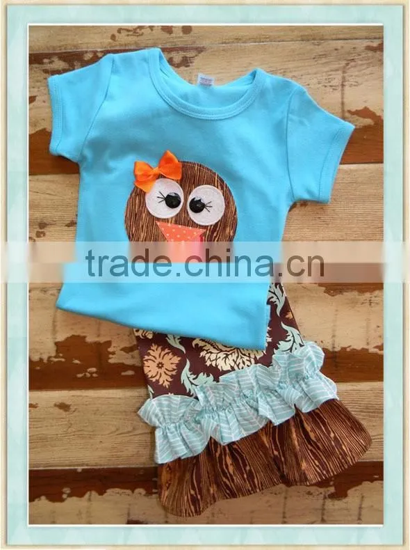 Turkey Tail Set Double Ruffle Pants and Turkey Top Long or Short Slvd Applique Blue Shirt & Floral Ruffle Pant set 2016