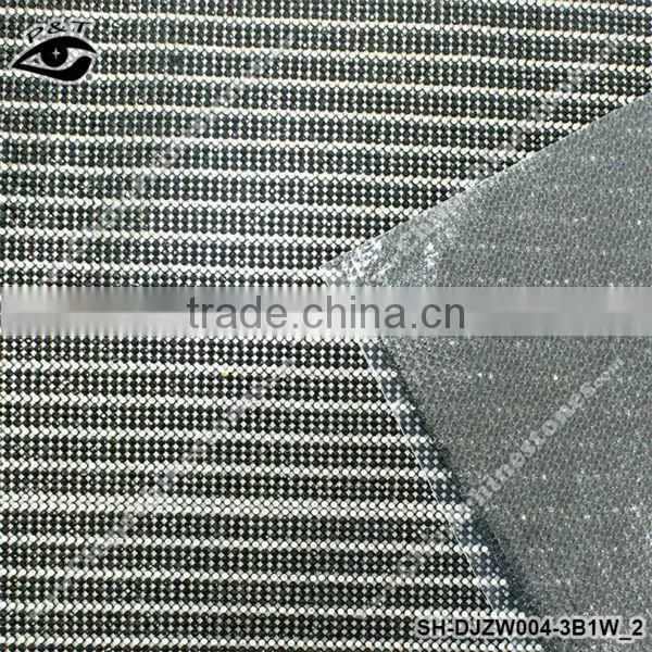 Adhesive Rhinestone Transfer SheetsTOP A grade Glass rhinestone hotfix mesh 3Row Black+1Row Crystal Rhinestone Mesh For Clothing