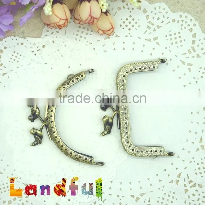 8.5cm Vintage Bronze Round Birds Bag Sewing Metal Coin Kiss Lock Square Frame