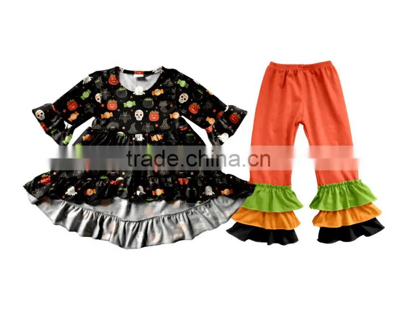 Halloween top and pants ruffle outfit for kids pumpkin baby halloween sets kids halloween outfits