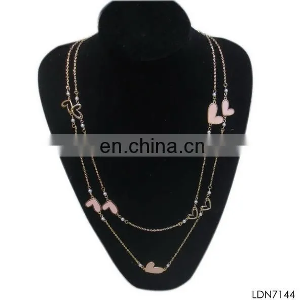 2014 Fahionable double level delicate enamel dainty sweet heart necklace