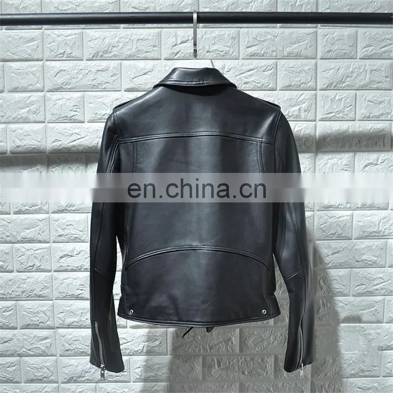 High Quality Custom Design Fashion Motocycle Jackets Black Short Women Biker Leather Jacket