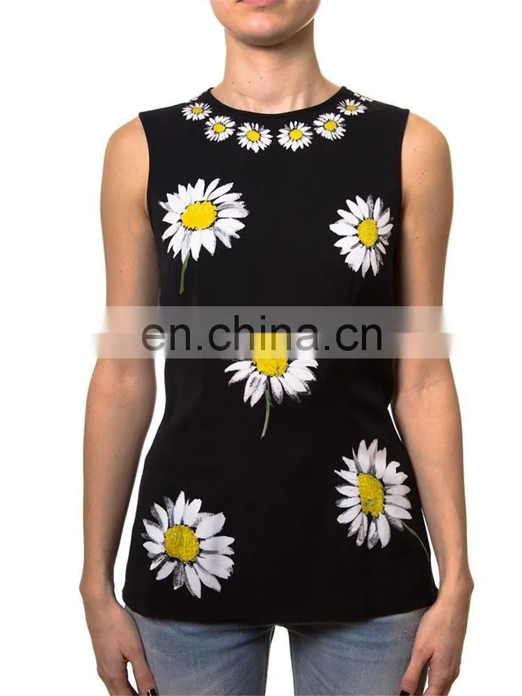 OEM service supply type printed flower ladies short sleeve woolen blouse