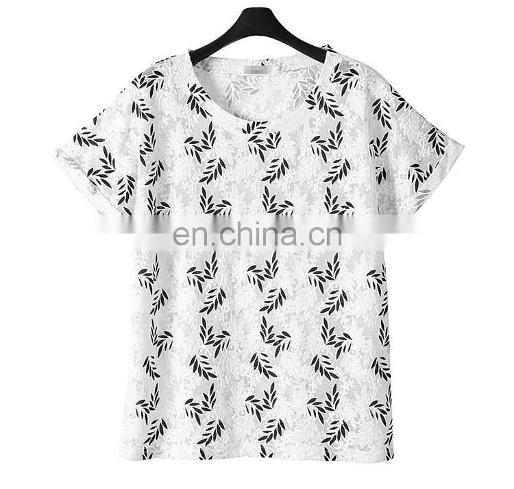 Women summer design black white lace bluse