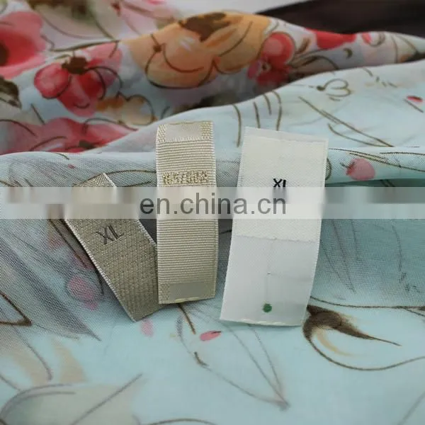 customized woven technique polyester size label / center fold size label/standard size label