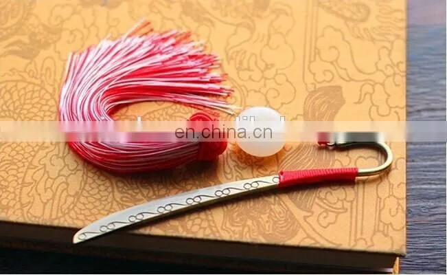 China style custom engraved logo bookmarks black antique metal bookmarks with fringe decoration