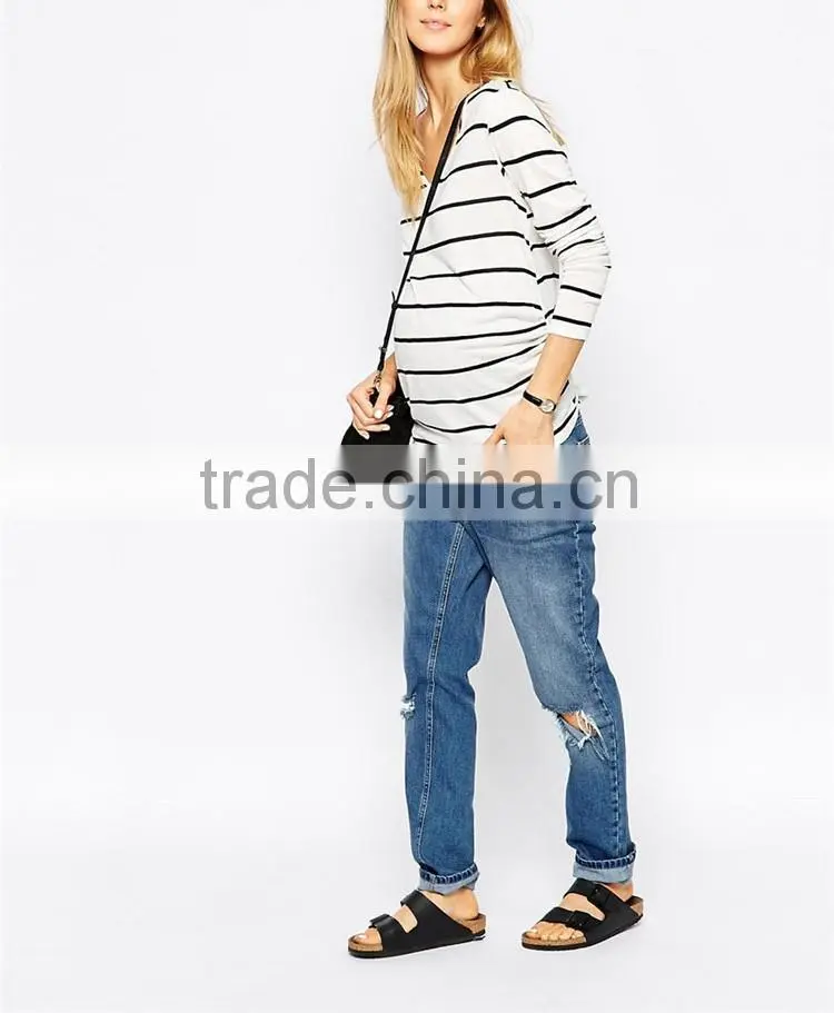 Wholesale 100 cotton long sleeve soft stripe maternity tops