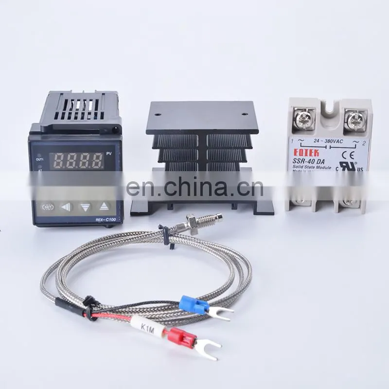 Digital PID Temperature Controller REX-C100 REX C100 thermostat with 40DA SSR Relay K Thermocouple 1m Probe RKC SSR-40DA