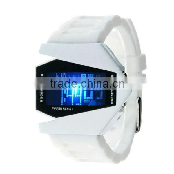 Hot lovely new fashion silicone stealth aircraft led watch