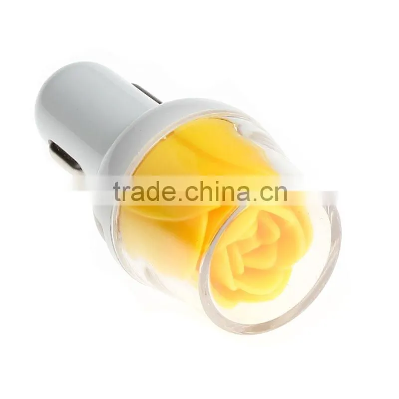 Rapid Auto Vehicle Micro USB Car Charger Adaptor For Cell Phone with LED rose flower