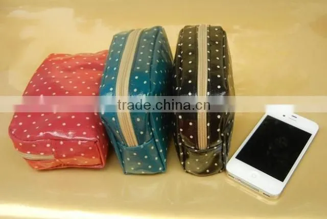 Shining wave point printing light zipper PU cosmetic bag