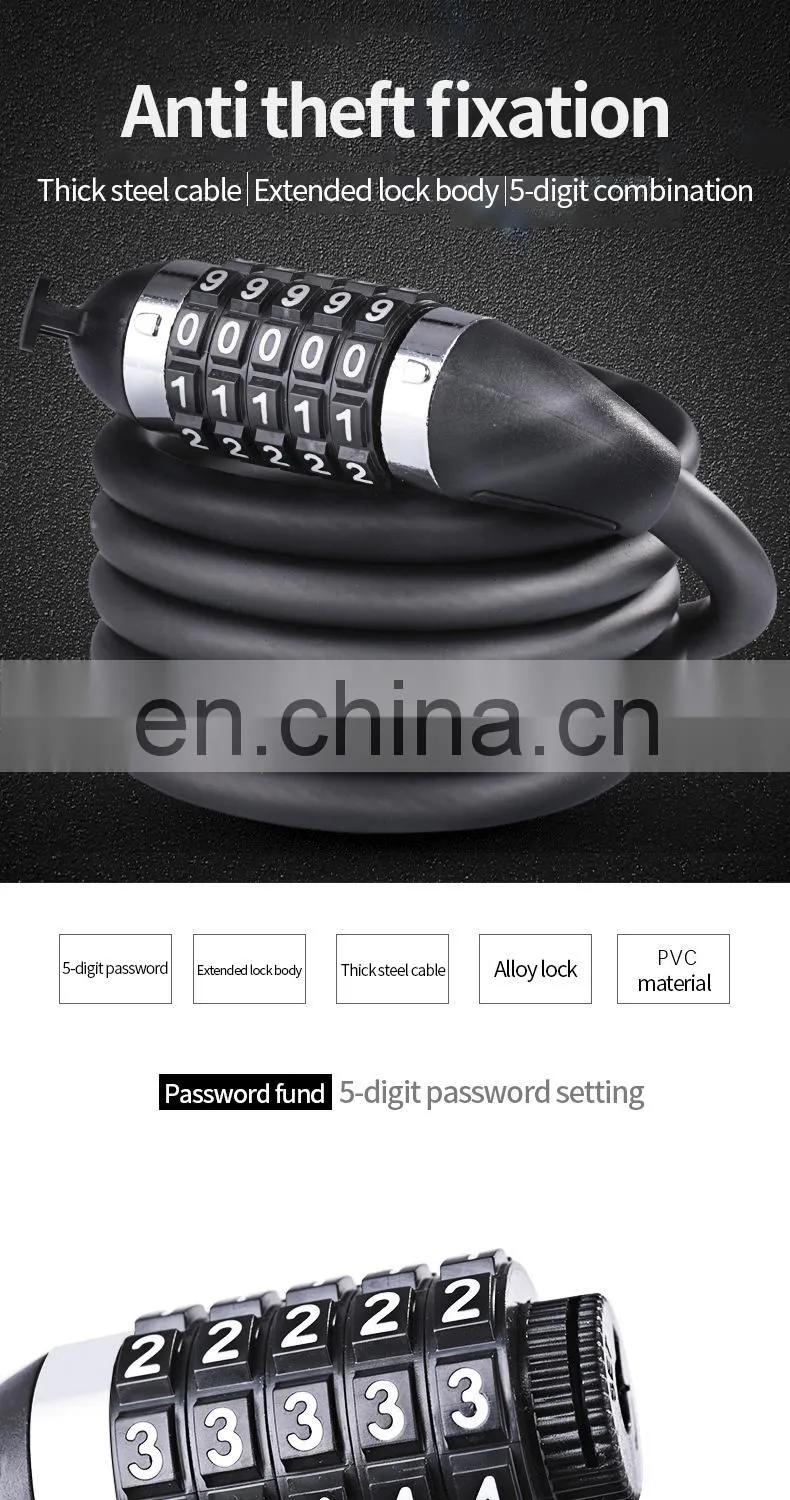 Bicycle lock Anti-theft mountain bike password lock Steel cable lock Bicycle riding accessories General electric bicycle