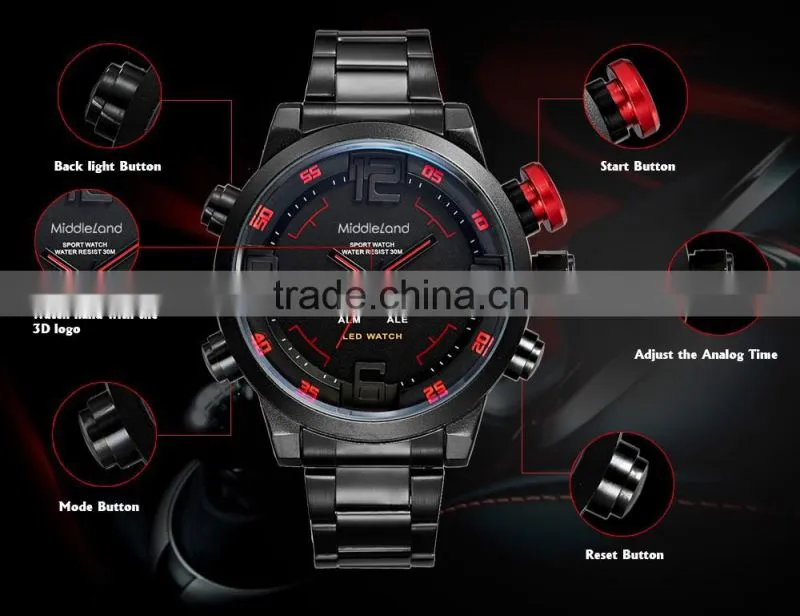 Men Sport Watches waterproof Military Watch Full Stainless Steel Wristwatches Casual Fashion Quartz LED Watch