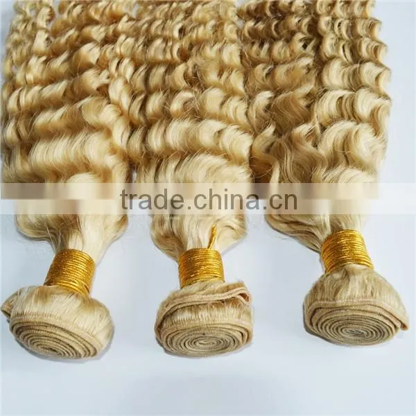European blonde 613 color virgin deep wave curl hair extension weft