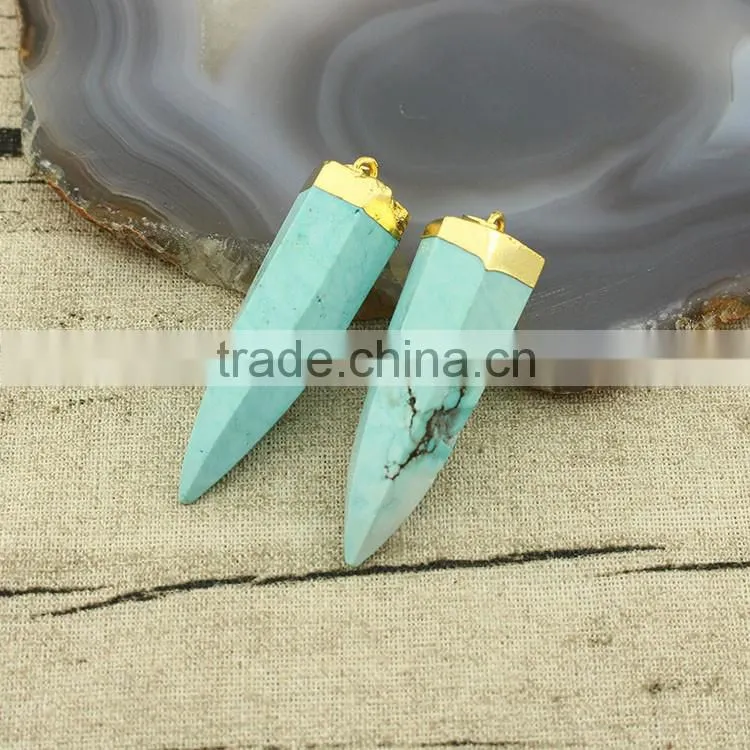 JF6946 Gold plated Turquoise Spike Pendants,Turquoise Pendulum Pendant,6 Sided Turquoise Pendant