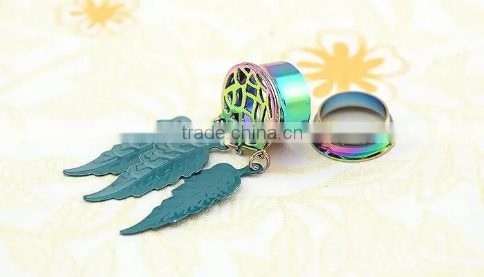TP011184 New design rainbow anodized ear plug dangle dream catcher body jewelry