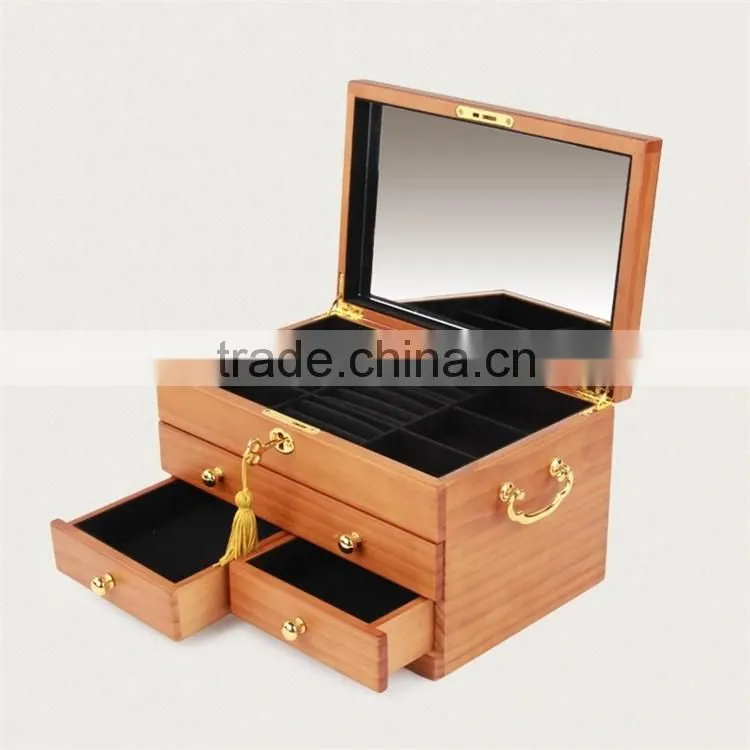 luxury handmade wooden jewelry box with mirror home decoration