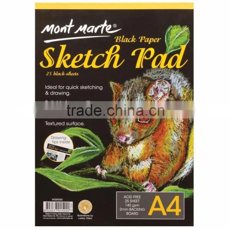 Mont Marte Black Paper Sketch Pad 25 sheet 140gsm A4