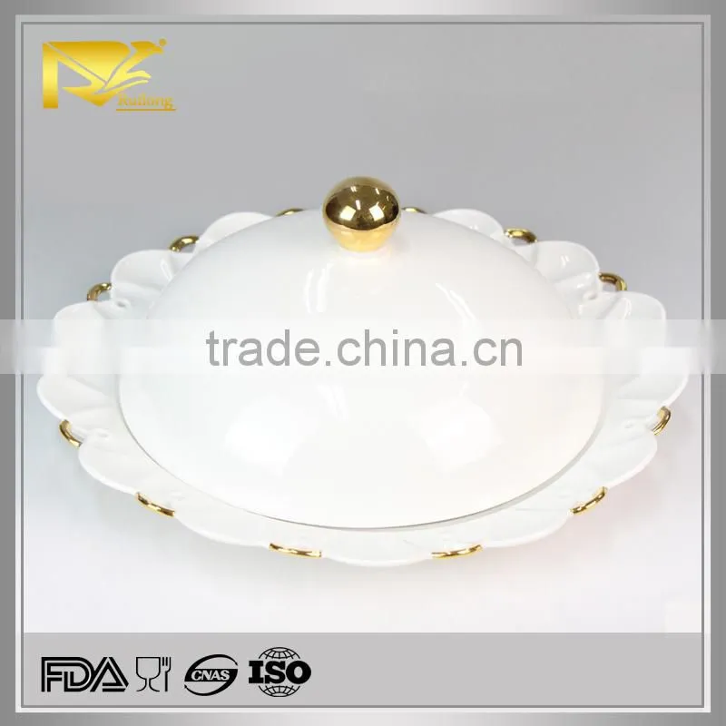 China supplier ceramic large two handled soup tureens, rimmed soup holder