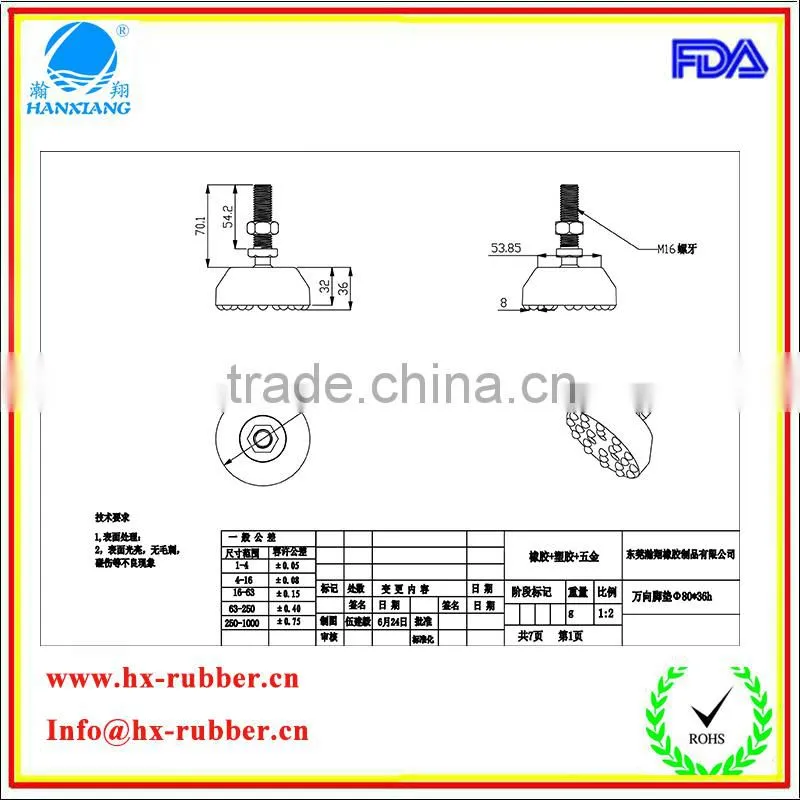 Middle adjustable rubber equirement feet supplier