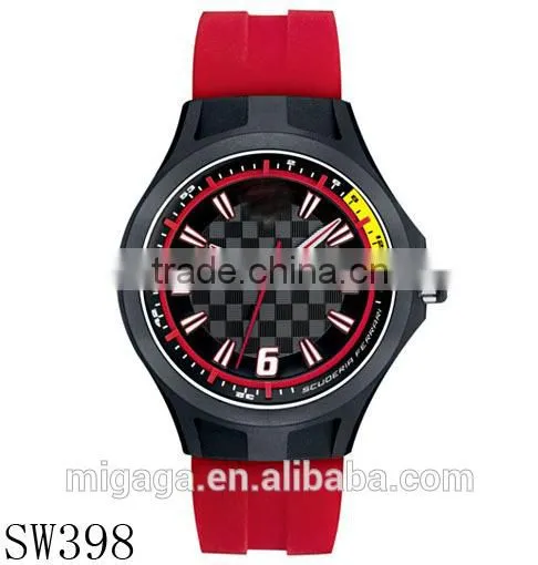 Men's Pit Crew Red Silicone Strap Round black plastic case watch