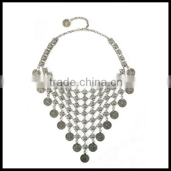 Triangle costume Silver coin Boho Turkish statement fashion necklace jewelry tribe coin necklace