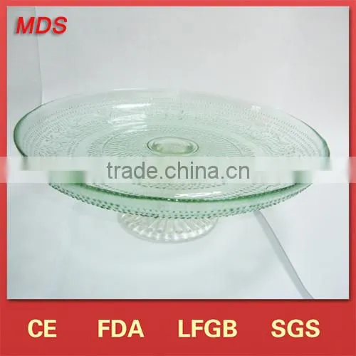 Green Glass Cake Plate With White Stand