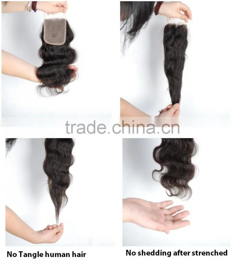 Super 4"*4" Filipino raw indian deep wave deep curl remy human hair weave with middle part lace closure