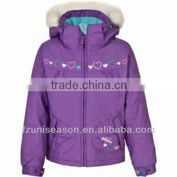 2013 kids ski jacket with fur hood