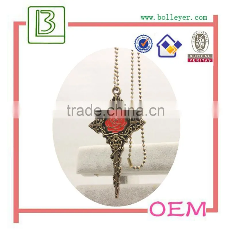 Designer Inspired Open Heart Shaped Key Pendant and Necklace Polished Antique Brass Tone