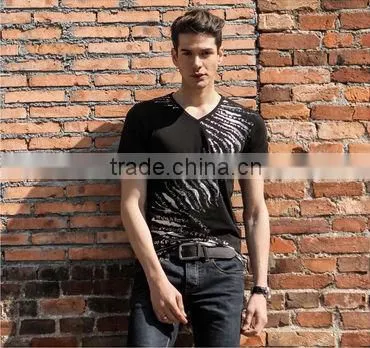 Fashion Summer Printed V-neck Men's T Shirt Design