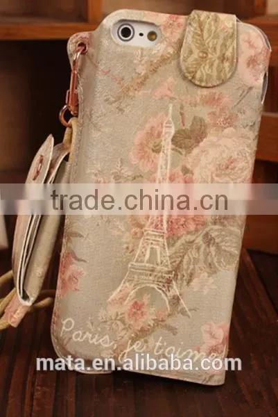 Fashionable Painting PU Leather Case With Sliding For iphone 6
