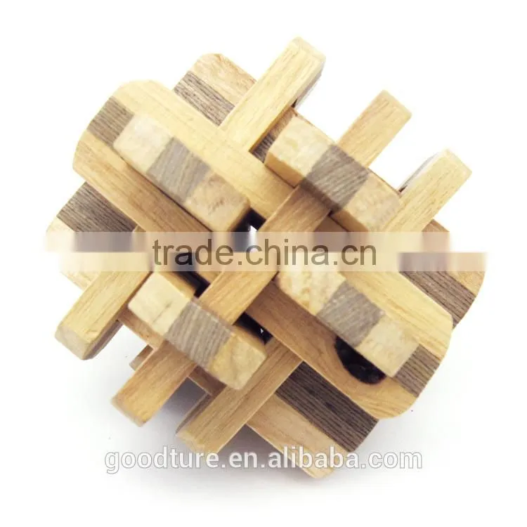 2015 Hot Sale Wooden IQ Intelligent Puzzle Magic Puzzle Kongming Lock Brain Teaser Model Number GAD1089