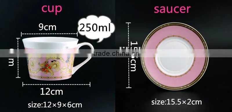 With Red Color Butterfly Decal 250ml Ceramic Coffee Cup Round Shape Bone China Cup with Saucer