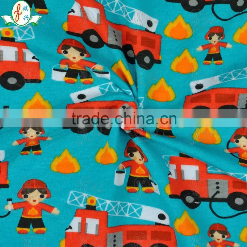 2015 New Kids Design Cartoon Fireman Breathable Elastic Cotton Spandex/Lycra Sportswear/Pajamas Fabric