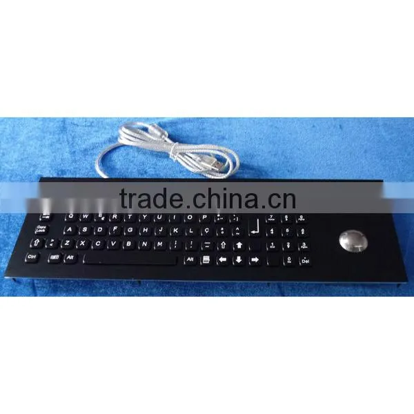 Black titanium industrial backlit metal keyboard with track ball