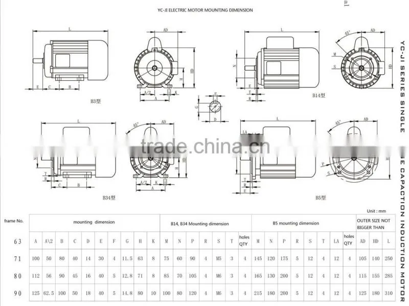 YC-JI series single phase capacitor start induction electric motor