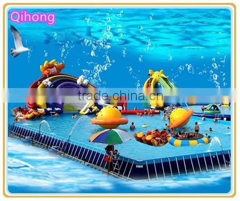 2016 new top selling non inflatable pool, metal frame swimming pool with water slide, custom inflatable pool