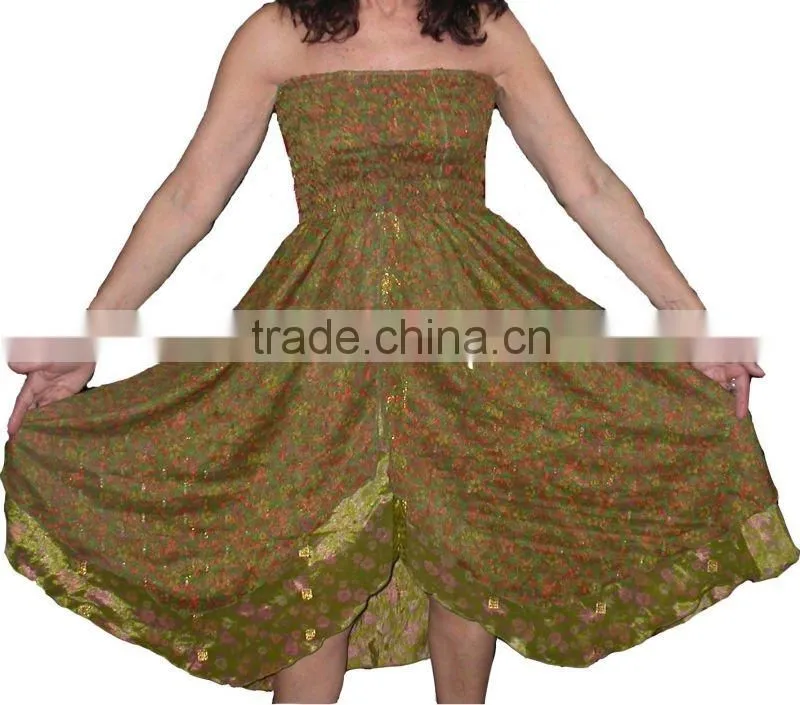 2450 Vintage silk sari dress skirts Ladies New summer dress sun Jaipur Manufacturer Exporter Indu Hindu Ropa Wholesale sarouel