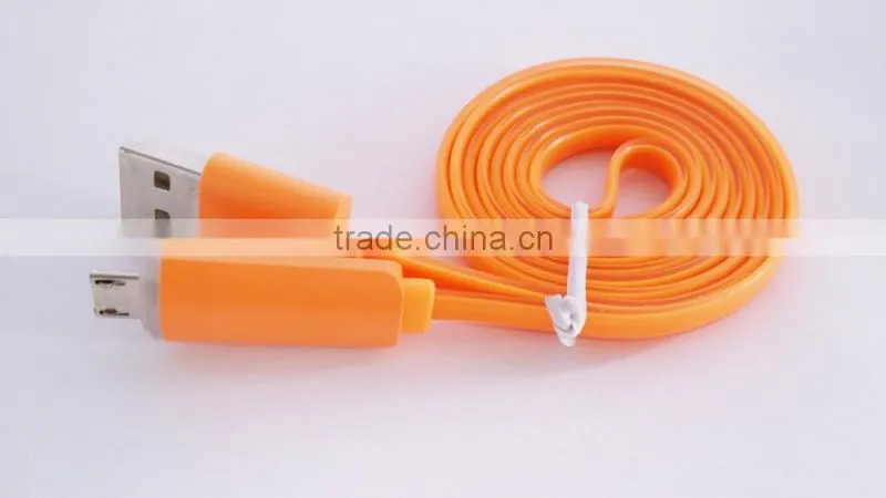 Flat Noodle Design Candy-colored Micro USB cable With Led Light for Android Smart Phone