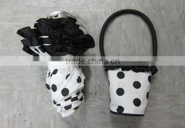 Cute 5 Folding Umbrella with Frill Basket, Mini Umbrella
