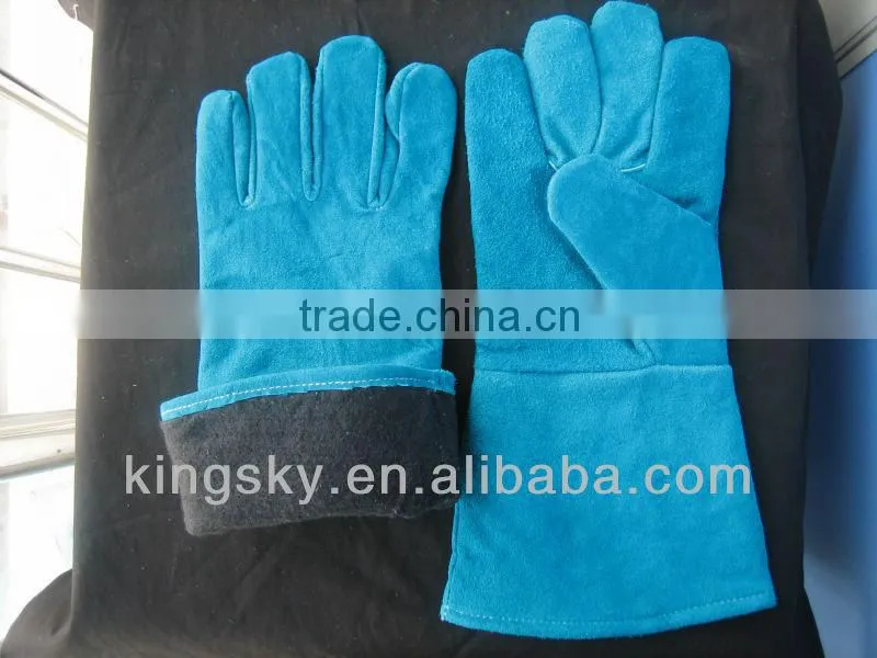 BC grade green color cow split welding glove
