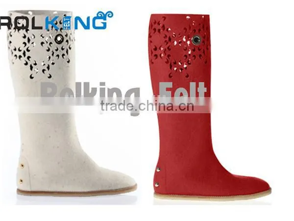 knee fashion 100% wool felt boots,woman shoes