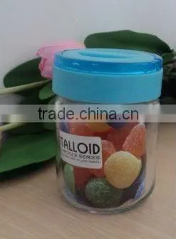 glass jars with plastic lid wholesale, custom made glass jars with colorful cover for children,made in China