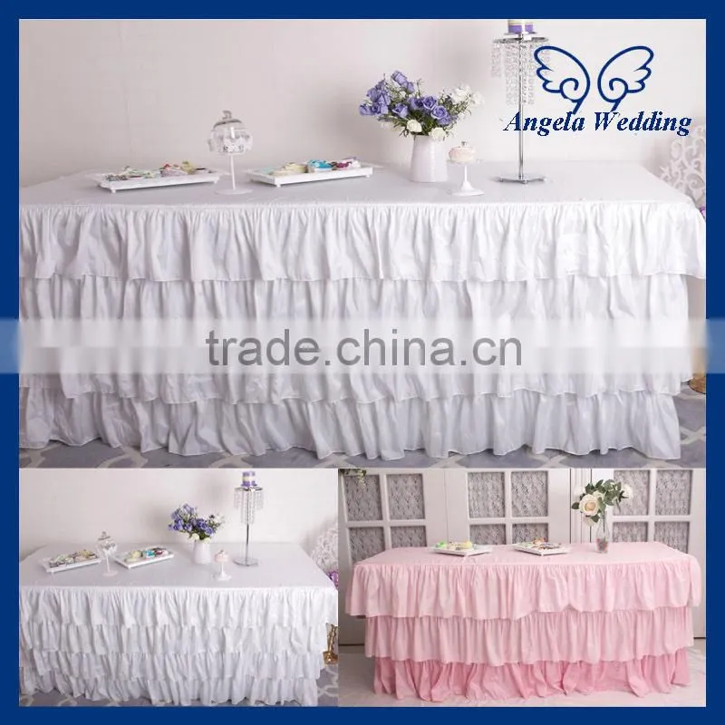 SK001H Wedding hot sale four tiered polyester taffeta ruffled pleated white steps in table skirting
