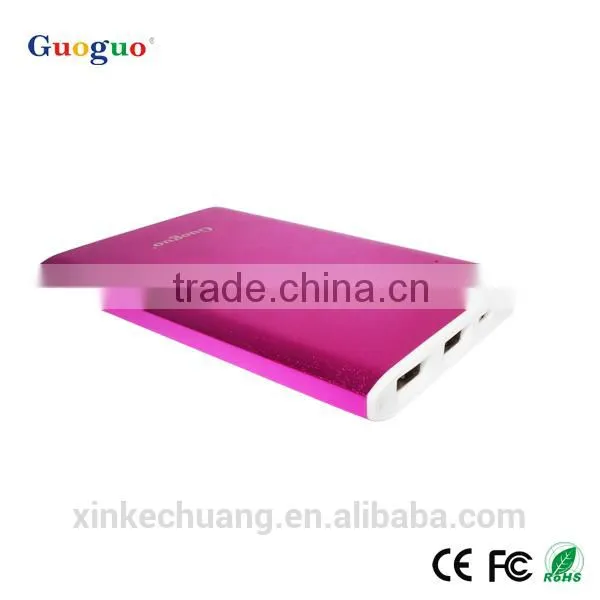 Guoguo 2500mAh Mobile Battery Charger Pack Polymer Ultra Thin Portable Metal Power Bank for iphone7