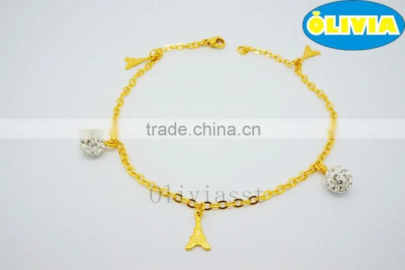 Olivia Jewelry Gold Plated Design Stainless Steel Anklets With Rhinestone Jewelry Wholesale